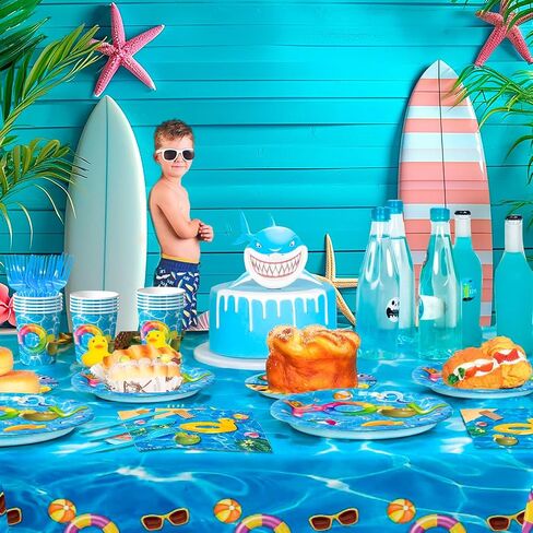 Summer Pool Party Supplies Tableware,169pcs Pool Birthday Tableware Set - Pool Party Plates and Napkins Sets, Pool Party Cups & Tablecloth etc Summer Pool Tableware for Summer Pool Party Decor in Saudi Arabia