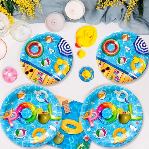Summer Pool Party Supplies Tableware,169pcs Pool Birthday Tableware Set - Pool Party Plates and Napkins Sets, Pool Party Cups & Tablecloth etc Summer Pool Tableware for Summer Pool Party Decor in Saudi Arabia