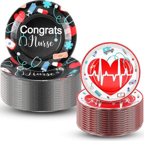 Hortsun 144 قطعة ممرضة حفل التخرج لوازم ممرضة أسبوع لوحات الورق السائبة الطبية عيد ميلاد حزب أدوات المائدة مجموعة لوحات المتاح لتزيين أدوات المائدة يوم ممرضة in Kuwait