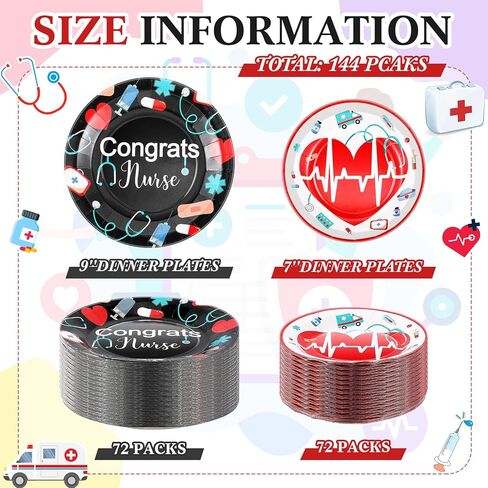 Hortsun 144 قطعة ممرضة حفل التخرج لوازم ممرضة أسبوع لوحات الورق السائبة الطبية عيد ميلاد حزب أدوات المائدة مجموعة لوحات المتاح لتزيين أدوات المائدة يوم ممرضة in Kuwait