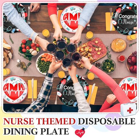 Hortsun 144 قطعة ممرضة حفل التخرج لوازم ممرضة أسبوع لوحات الورق السائبة الطبية عيد ميلاد حزب أدوات المائدة مجموعة لوحات المتاح لتزيين أدوات المائدة يوم ممرضة in Kuwait