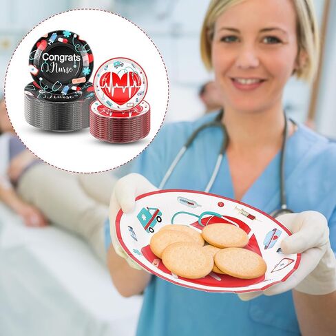 Hortsun 144 قطعة ممرضة حفل التخرج لوازم ممرضة أسبوع لوحات الورق السائبة الطبية عيد ميلاد حزب أدوات المائدة مجموعة لوحات المتاح لتزيين أدوات المائدة يوم ممرضة in Kuwait