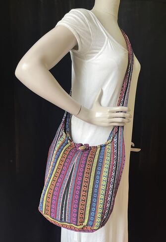 Woven Hippie Crossbody - Hobo Sling Shoulder Bag - Thai Cotton Boho Messenger Purse - Medium in Saudi Arabia