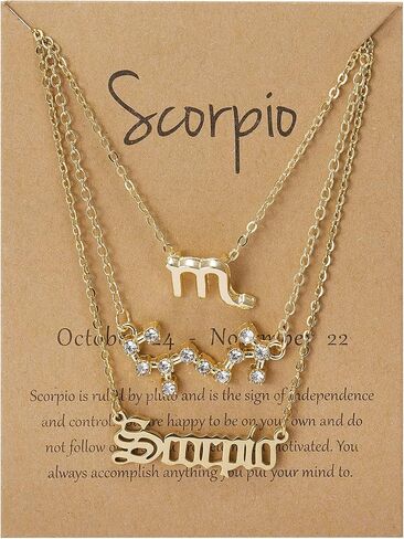 3Pcs 12 Constellation Zodiac Sign Layered Choker Necklaces Letter Astrology Horoscope with Message Card for Women Girls Jewelry in Saudi Arabia