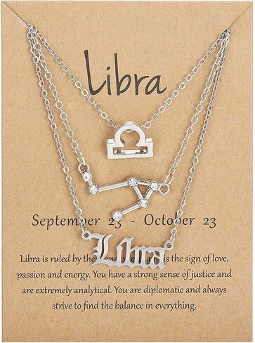3Pcs 12 Constellation Zodiac Sign Layered Choker Necklaces Letter Astrology Horoscope with Message Card for Women Girls Jewelry in Saudi Arabia
