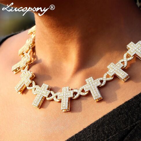 Eye Cuban Link Chain for Women, Gold Silver Diamond Prong Cuban Chain, Hip Hop Iced Out Chain Necklace With Safety Buckle for Women Girls Jewelry Gift in Saudi Arabia