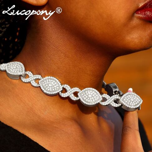 Eye Cuban Link Chain for Women, Gold Silver Diamond Prong Cuban Chain, Hip Hop Iced Out Chain Necklace With Safety Buckle for Women Girls Jewelry Gift in Saudi Arabia