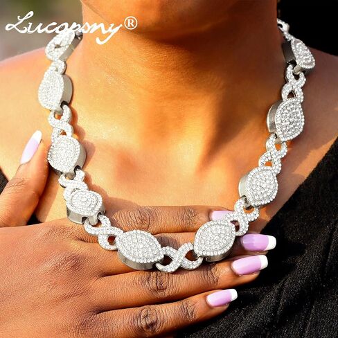 Eye Cuban Link Chain for Women, Gold Silver Diamond Prong Cuban Chain, Hip Hop Iced Out Chain Necklace With Safety Buckle for Women Girls Jewelry Gift in Saudi Arabia