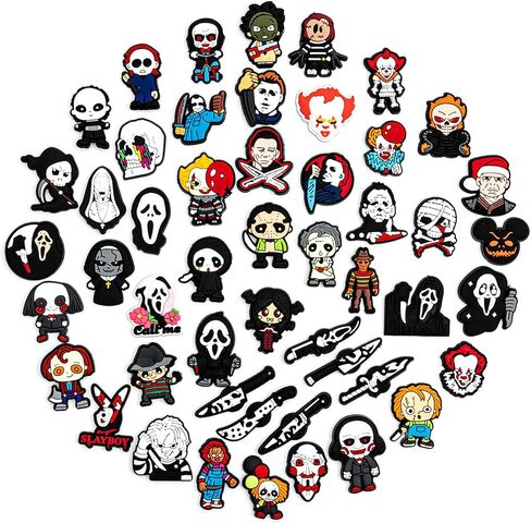 50pcs Goth Shoe Charms for Teens Horror Shoe Charms for Men Women Shoe Decoration Charms Shoe Accessories Halloween Shoe Pins Shoe Charm Pack Cartoon Charms for Shoes Bracelet Wristband Bubble Slides in Saudi Arabia