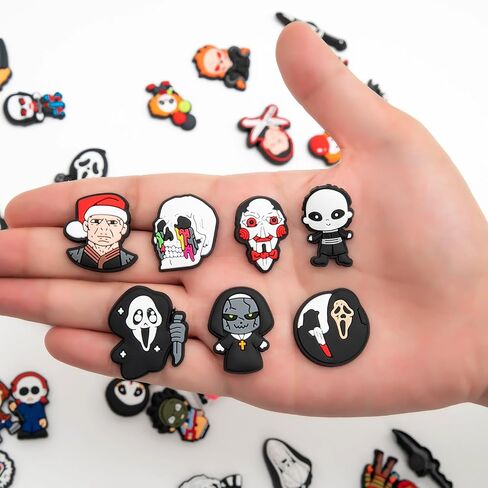 50pcs Goth Shoe Charms for Teens Horror Shoe Charms for Men Women Shoe Decoration Charms Shoe Accessories Halloween Shoe Pins Shoe Charm Pack Cartoon Charms for Shoes Bracelet Wristband Bubble Slides in Saudi Arabia