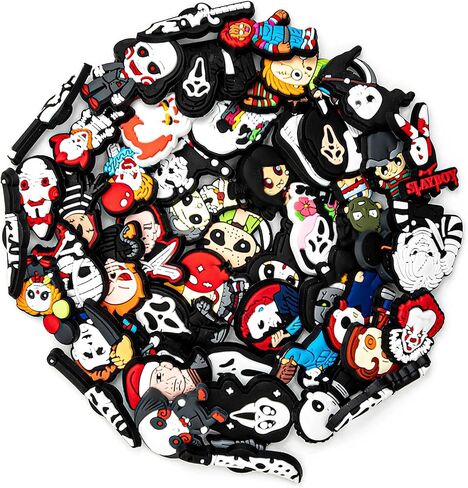 50pcs Goth Shoe Charms for Teens Horror Shoe Charms for Men Women Shoe Decoration Charms Shoe Accessories Halloween Shoe Pins Shoe Charm Pack Cartoon Charms for Shoes Bracelet Wristband Bubble Slides in Saudi Arabia