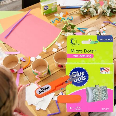 Glue Dots Brand - Double Sided, Permanent Sticky Glue Dots, 1/8" Micro Size for Crafting & DIY, 325 Dots - Includes Embroidery Scissors - Precise Adhesive for Jewelry, Scrapbooking [Pack of 3] in Saudi Arabia