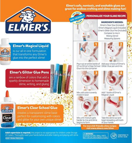 Elmer's Glitter Slime Kit, Liquid Glitter Glue, Assorted Colors, with Glue Slime Activator, 4 Count in Saudi Arabia