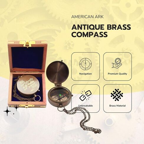 Nautical Antique Brass Compass with Wooden Box - Unique Gift Ideas for Men & Women - Navigational Vintage Marine Engraved Compass with Wooden Box in Saudi Arabia