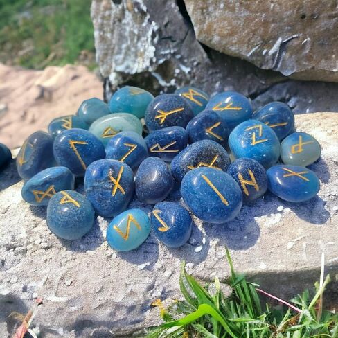 ANANYA FASHION & CRAFTS HUB Black Toumaline Gemstone Engraved Big Rune Stones Set (25 Pcs) for Beginners with Elder Futhark Alphabets for Healing Chakra Crystals Reiki feng Shui Runes Set in Saudi Arabia