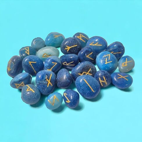 ANANYA FASHION & CRAFTS HUB Black Toumaline Gemstone Engraved Big Rune Stones Set (25 Pcs) for Beginners with Elder Futhark Alphabets for Healing Chakra Crystals Reiki feng Shui Runes Set in Saudi Arabia