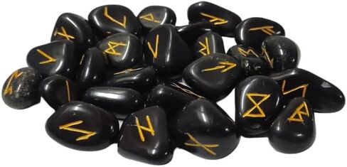 ANANYA FASHION & CRAFTS HUB Black Toumaline Gemstone Engraved Big Rune Stones Set (25 Pcs) for Beginners with Elder Futhark Alphabets for Healing Chakra Crystals Reiki feng Shui Runes Set in Saudi Arabia