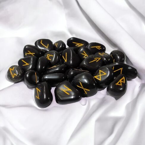 ANANYA FASHION & CRAFTS HUB Black Toumaline Gemstone Engraved Big Rune Stones Set (25 Pcs) for Beginners with Elder Futhark Alphabets for Healing Chakra Crystals Reiki feng Shui Runes Set in Saudi Arabia