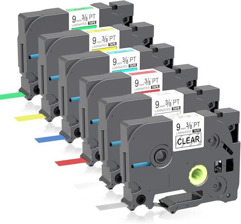 6 × شريط بديل ملون لشريط Brother Label Maker TZ Tape 9 مم 0.35، متوافق مع Brother Label Maker P-Touch PT-D210 H110 D220 D410 D600 in Saudi Arabia