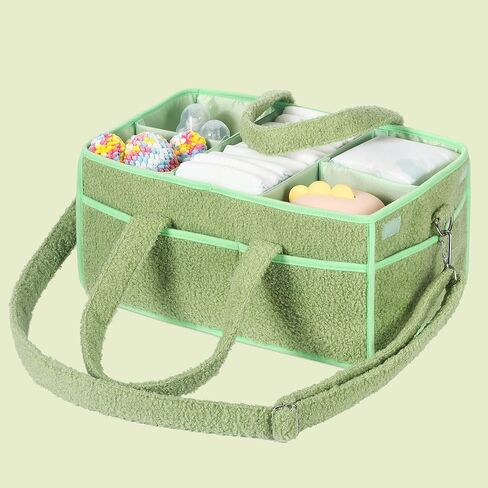 MABOZOO Baby Diaper Caddy with Lid, Multiple Compartments Caddy Organizer for Changing Table Nursery, Baby Diaper Basket with Handle Car Organizer for Diapers, Baby Wipes and Toys in Saudi Arabia