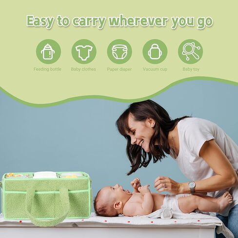 MABOZOO Baby Diaper Caddy with Lid, Multiple Compartments Caddy Organizer for Changing Table Nursery, Baby Diaper Basket with Handle Car Organizer for Diapers, Baby Wipes and Toys in Saudi Arabia