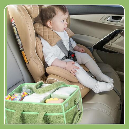 MABOZOO Baby Diaper Caddy with Lid, Multiple Compartments Caddy Organizer for Changing Table Nursery, Baby Diaper Basket with Handle Car Organizer for Diapers, Baby Wipes and Toys in Saudi Arabia