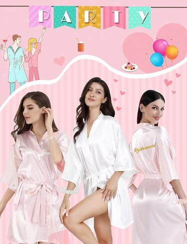 Women Kimono Bride Bridemaid Robe Set, Short Satin Flower Robes Wedding Bridal Single Party with Sleep Mask/Sash in Saudi Arabia