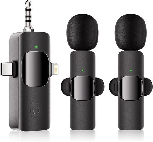 ميكروفون صغير احترافي لاسلكي من Lavalier - ميكروفون لهاتف Iphone/ Android/ الكاميرا، 3 في 1 ميكروفون لاسلكي بمشبك متعدد الاتجاهات وتسجيل مكثف بجودة صوت عالية الدقة، مناسب للمقابلة in Kuwait