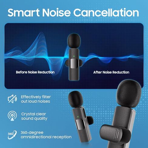 ميكروفون صغير احترافي لاسلكي من Lavalier - ميكروفون لهاتف Iphone/ Android/ الكاميرا، 3 في 1 ميكروفون لاسلكي بمشبك متعدد الاتجاهات وتسجيل مكثف بجودة صوت عالية الدقة، مناسب للمقابلة in Kuwait