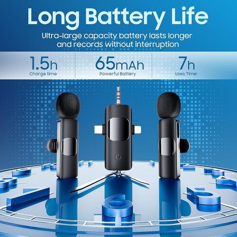 ميكروفون صغير احترافي لاسلكي من Lavalier - ميكروفون لهاتف Iphone/ Android/ الكاميرا، 3 في 1 ميكروفون لاسلكي بمشبك متعدد الاتجاهات وتسجيل مكثف بجودة صوت عالية الدقة، مناسب للمقابلة in Kuwait