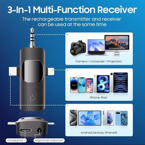 ميكروفون صغير احترافي لاسلكي من Lavalier - ميكروفون لهاتف Iphone/ Android/ الكاميرا، 3 في 1 ميكروفون لاسلكي بمشبك متعدد الاتجاهات وتسجيل مكثف بجودة صوت عالية الدقة، مناسب للمقابلة in Kuwait