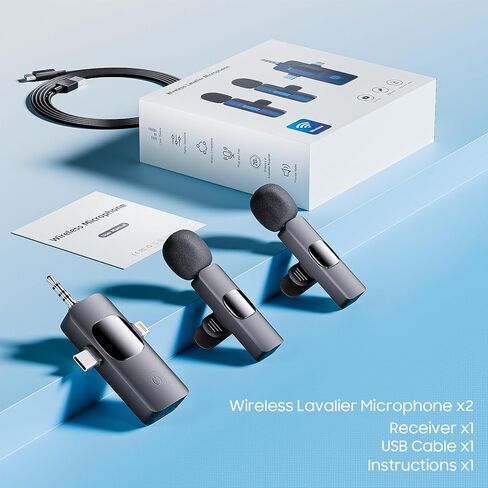 ميكروفون صغير احترافي لاسلكي من Lavalier - ميكروفون لهاتف Iphone/ Android/ الكاميرا، 3 في 1 ميكروفون لاسلكي بمشبك متعدد الاتجاهات وتسجيل مكثف بجودة صوت عالية الدقة، مناسب للمقابلة in Kuwait