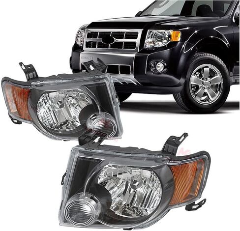 JX Racing * الملحقات * المصابيح الأمامية للأداء متوافقة مع 2008 2009 2010 2011 2012 Ford Escape Black Housing زوج ركن العنبر in Kuwait