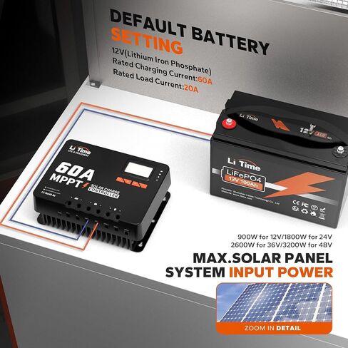 LiTime 30 Amp MPPT 12V/24V/Auto DC Input Solar Charge Controller وحدة بلوتوث مدمجة، شاشة LCD قابلة للتعديل ومؤشرات LED ولوحة شمسية in Kuwait