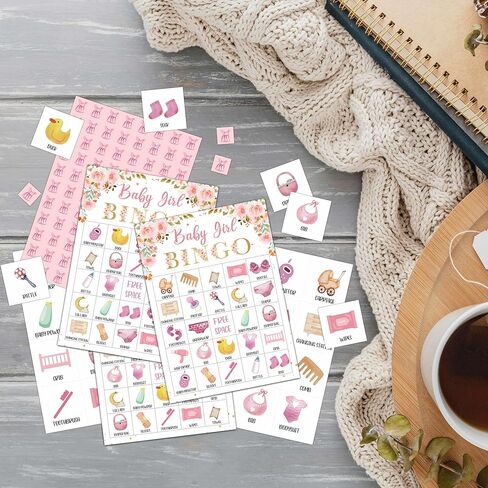 Baby Shower Bingo Games, Baby Bingo for Baby Shower, Blush Pink Floral Baby Bingo Game, Gender Reveal Games, Baby Shower Decorations Favors, 24 Players Bingo Games Cards (C04) in Saudi Arabia