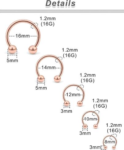 Ocptiy 16G 14G Septum Rings 316L Surgical Steel Hinged Septum Nose Rings Clicker Lip Ear Cartilage Helix Tragus Piercing 8mm 10 12mm 14mm 16mm in Saudi Arabia