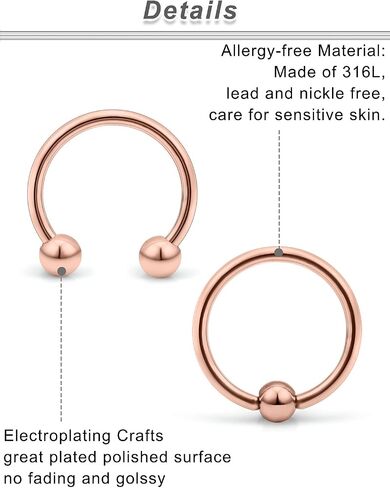 Ocptiy 16G 14G Septum Rings 316L Surgical Steel Hinged Septum Nose Rings Clicker Lip Ear Cartilage Helix Tragus Piercing 8mm 10 12mm 14mm 16mm in Saudi Arabia