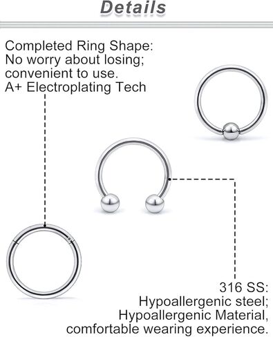 Octptiy 16G 14G الحاجز خواتم 316L الجراحية الصلب يتوقف الحاجز الأنف خواتم الفرس الشفاه الأذن الغضروف اللولب الزنمة ثقب 8 مللي متر 10 12 مللي متر 14 مللي متر 16 مللي متر in Kuwait