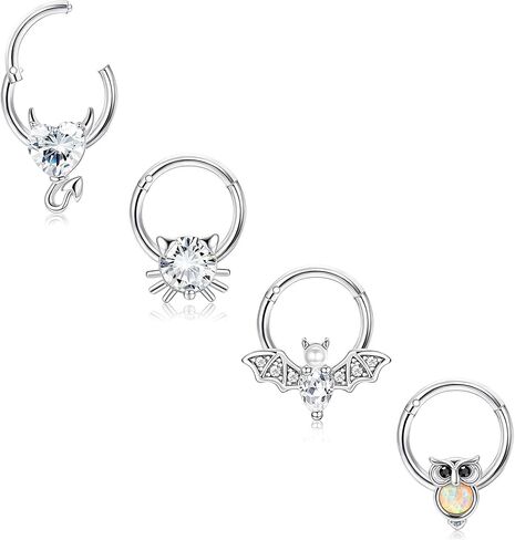 Sanfenly 16G خواتم الحاجز للنساء والرجال 316L الجراحية الفولاذ المقاوم للصدأ لطيف القط الخفافيش الحاجز الأنف حلقة سلس يتوقف الجزء الفرس تشيكوسلوفاكيا Daith أقراط ثقب المجوهرات in Kuwait