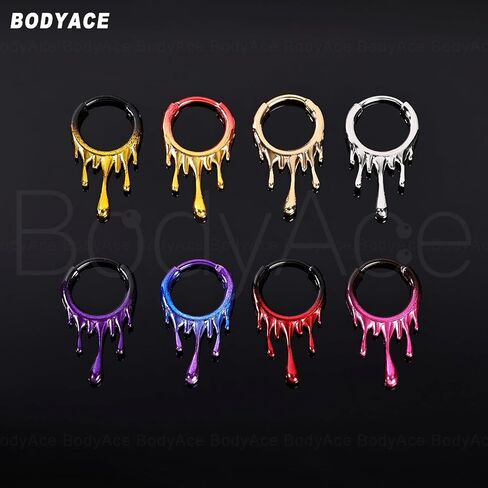 BodyAce 18G حلقات الأنف المنصهرة من الحمم البركانية، حلقات الحاجز من الفولاذ المقاوم للصدأ 316L، حلقات الحاجز متعددة الألوان مجوهرات الجسم القوطية in Kuwait