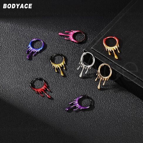 BodyAce 18G حلقات الأنف المنصهرة من الحمم البركانية، حلقات الحاجز من الفولاذ المقاوم للصدأ 316L، حلقات الحاجز متعددة الألوان مجوهرات الجسم القوطية in Kuwait