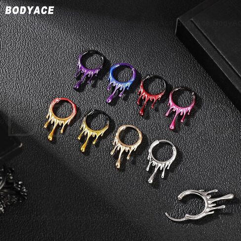 BodyAce 18G حلقات الأنف المنصهرة من الحمم البركانية، حلقات الحاجز من الفولاذ المقاوم للصدأ 316L، حلقات الحاجز متعددة الألوان مجوهرات الجسم القوطية in Kuwait