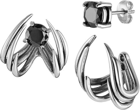HZMAN Spike Stud Earring for Men Women Stainless Steel Retro Gothic Punk Detachable Sharp Claws with Black Crystal Earring Jewelry Gift in Saudi Arabia