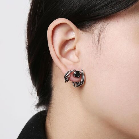 HZMAN Spike Stud Earring for Men Women Stainless Steel Retro Gothic Punk Detachable Sharp Claws with Black Crystal Earring Jewelry Gift in Saudi Arabia