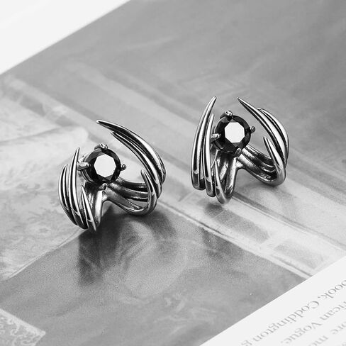 HZMAN Spike Stud Earring for Men Women Stainless Steel Retro Gothic Punk Detachable Sharp Claws with Black Crystal Earring Jewelry Gift in Saudi Arabia
