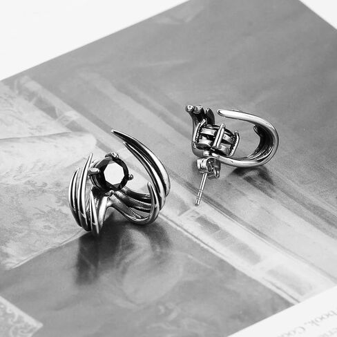 HZMAN Spike Stud Earring for Men Women Stainless Steel Retro Gothic Punk Detachable Sharp Claws with Black Crystal Earring Jewelry Gift in Saudi Arabia