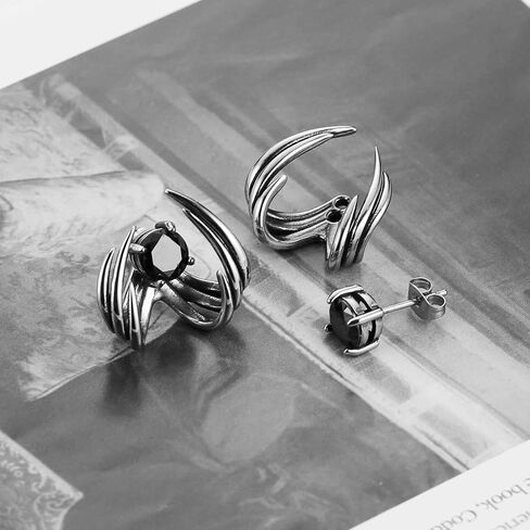HZMAN Spike Stud Earring for Men Women Stainless Steel Retro Gothic Punk Detachable Sharp Claws with Black Crystal Earring Jewelry Gift in Saudi Arabia