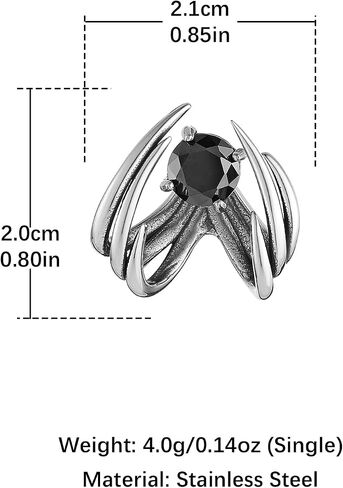 HZMAN Spike Stud Earring for Men Women Stainless Steel Retro Gothic Punk Detachable Sharp Claws with Black Crystal Earring Jewelry Gift in Saudi Arabia