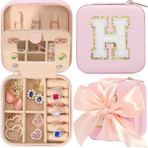 CHMI Travel gifts for women,bridesmaids gifts,small jewelry box,travel jewelry case,travel jewelry case organizer,jewelry organizer travel case,small jewelry travel case,Initial pink S in Saudi Arabia