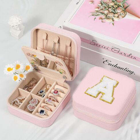 CHMI Travel gifts for women,bridesmaids gifts,small jewelry box,travel jewelry case,travel jewelry case organizer,jewelry organizer travel case,small jewelry travel case,Initial pink S in Saudi Arabia